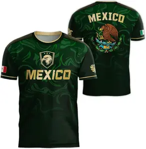Mexico Heritage Soccer Jersey - 3D All-Over Print Eagle & Coat of Arms - Vibrant Green and Gold Mexican Pride Graphic Tee for Men & Women