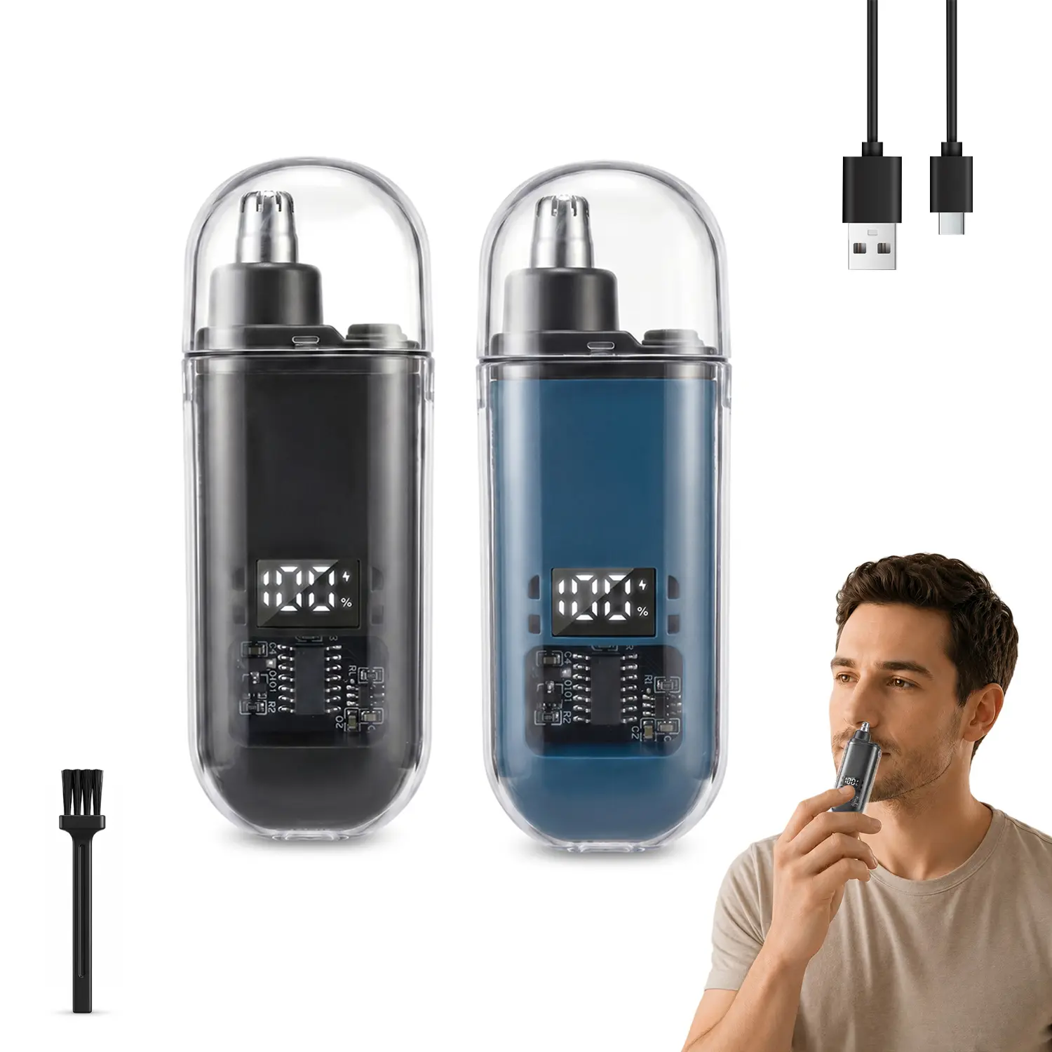 Rechargeable Nose & Ear Hair Trimmer for Men-Women, Beauty Products with Stainless Steel Dual Edge Blades, IPX7 Waterproof, LED Display, Painless Facial-Eyebrow Shaver, Compact Portable Safe Distance Clipper, Nose Hair Trimmer, Cordless Quiet Trimmer, Rec