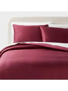 Threshold Duvet Cover Set Lyocell Satin Cooling Solid Luxe, Wine Red, King
