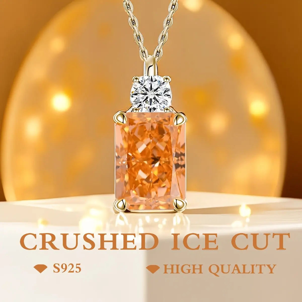 The 925 Sterling Silver Pendant Features High-Quality Ice-Cut Morganite And Synthetic Cubic Zirconia, Designed in an Elongated Four-Claw Style. It Is a Classic And Elegant Pendant for Women