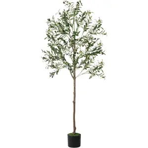 Olive Tree 6FT Tall Faux Olive Tree with Moss and Planter Realistic Wood Trunk Lifelike Fruits for Home Office Living Room Decor