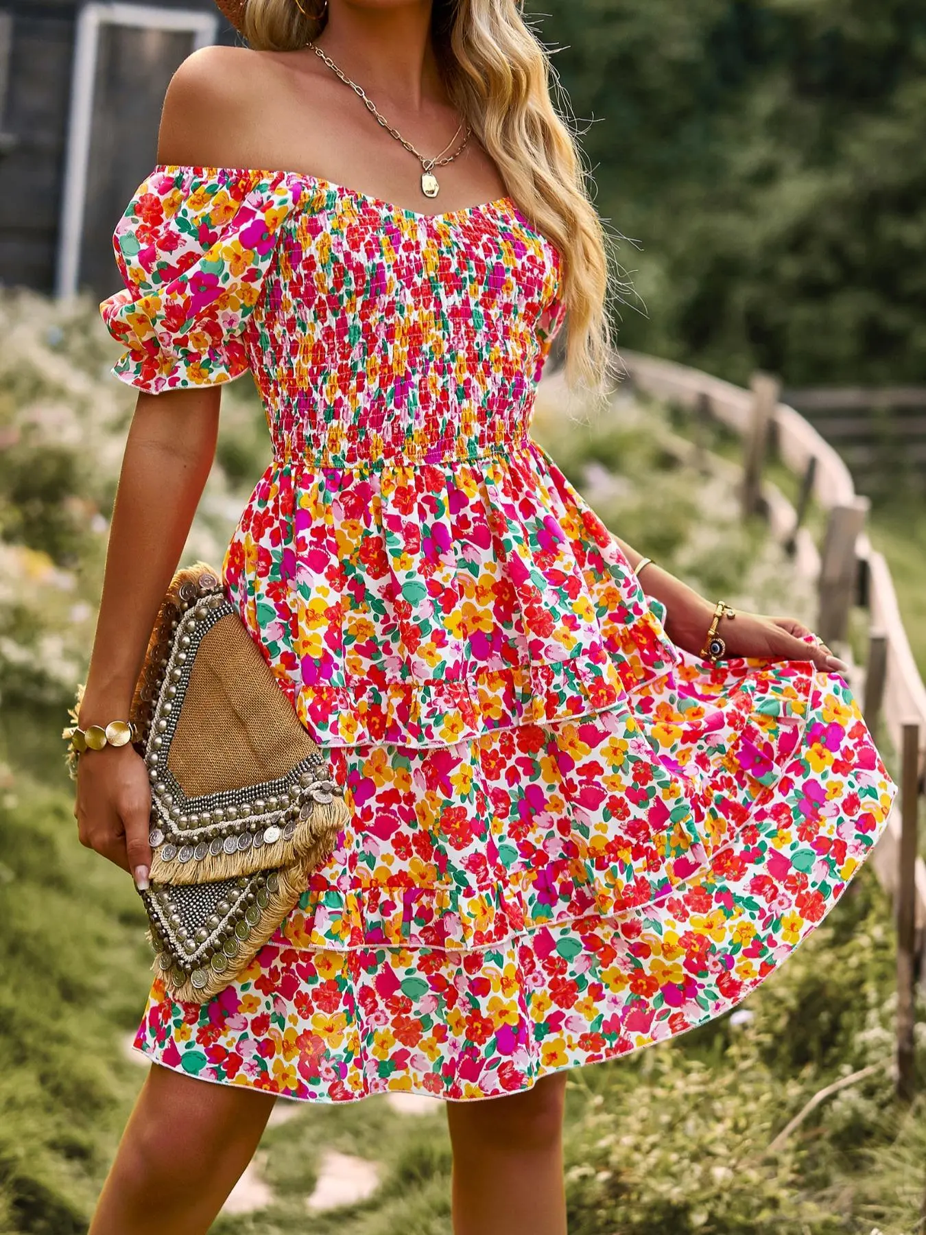 Women's Floral Print Off-Shoulder A-Line Dress, Bohemian Puff Sleeve with Ruffles, Casual Summer Beach Vacation Maxi Dress - TikTok Shop Women's Floral Print Off-Shoulder A-Line Dress, Bohemian Puff Sleeve with Ruffles, Casual Summer Beach Vacation Maxi Dress - TikTok Shop