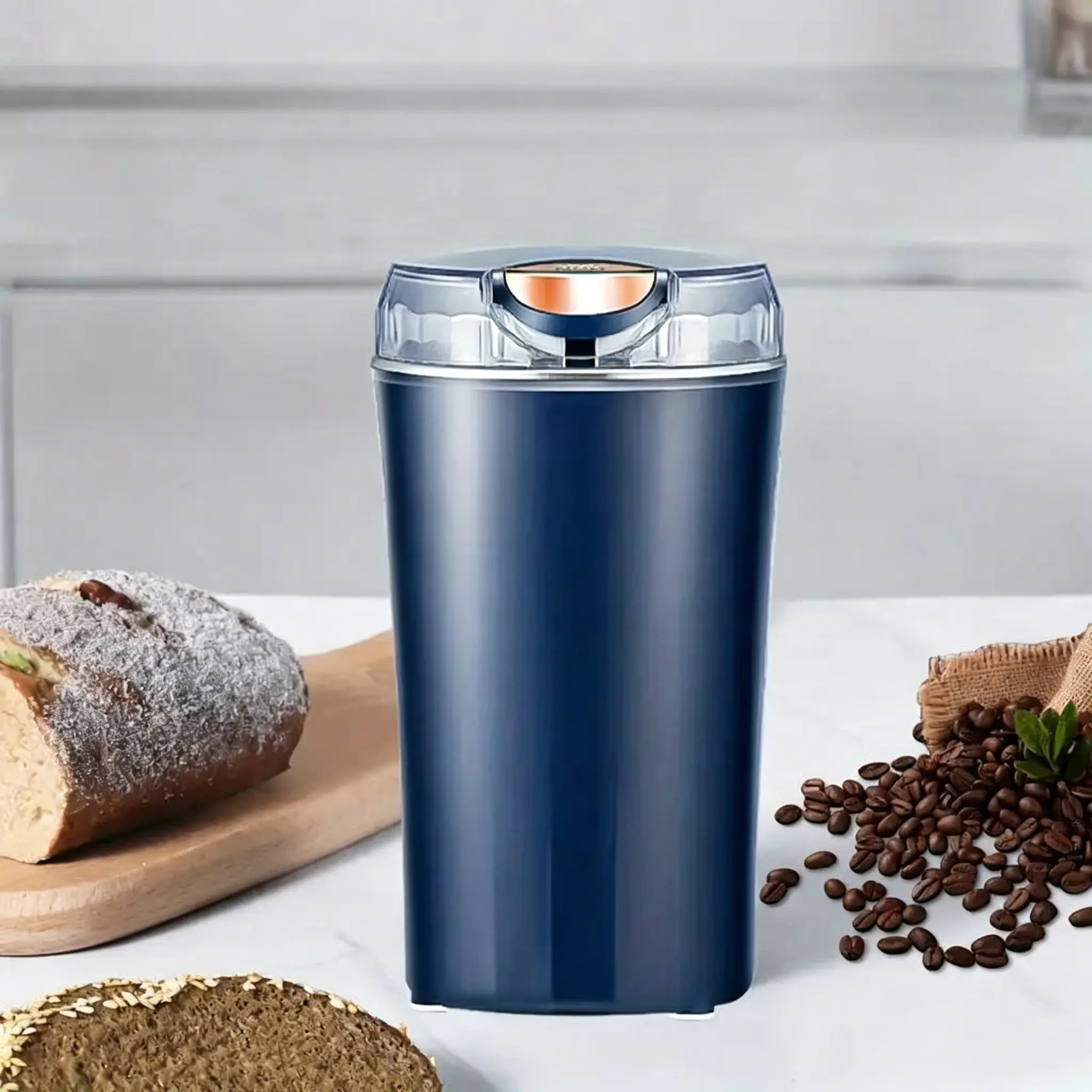 Coffee grinder, 200W powerful electric coffee grinder, quiet spice grinder, fresh grinding of coffee beans, spices, nuts, grains, peanuts, large capacity one click coffee grinder 80g/3oz to 12 cups, 304 stainless steel blade grinder with brush
