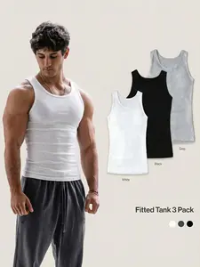 Men's Fitted Ribbed Sleeveless Tank Top 3-Pack | Crew Neck Slim Fit Ribbed Cotton Tank | Breathable Stretch Fabric | Basic Undershirt & Gym Workout Tank in White/Black/Grey | Athletic Wear & Casual Streetwear for All Seasons