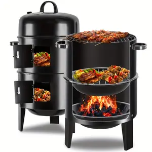 Vertical Charcoal Smoker 3-in-1 BBQ Grill Dual Door Charcoal Smoker Grill Backyard Party Asador de Carne TikTok Shop
