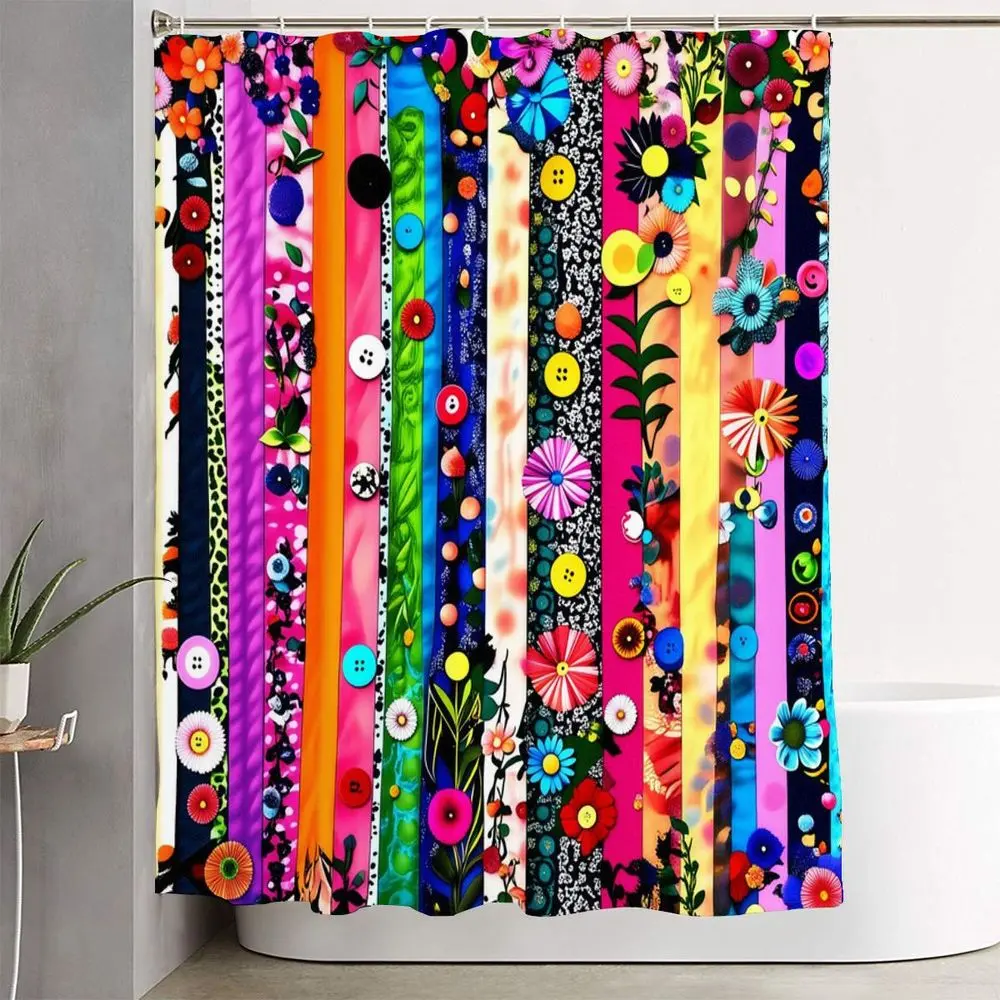 1/4pcs Boho Floral Shower Curtain Set, Bohemian Shower Curtain, Boho Shower Curtains For Bathroom - Eclectic Vertical Patchwork Design with Patterns, Colorful Bath Mats & Toilet Lid Cover - Perfect for Bathroom Makeover and Home Décor