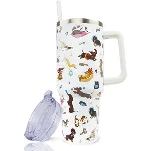 40 oz Dachshund Tumbler with Handle and Straw, Stainless Steel Insulated Dog Tumbler 40 oz, Reusable Dachshund Travel Mug with Leak Proof Lid, Dog Lovers Gifts for Women, Dachshund Gifts for Women