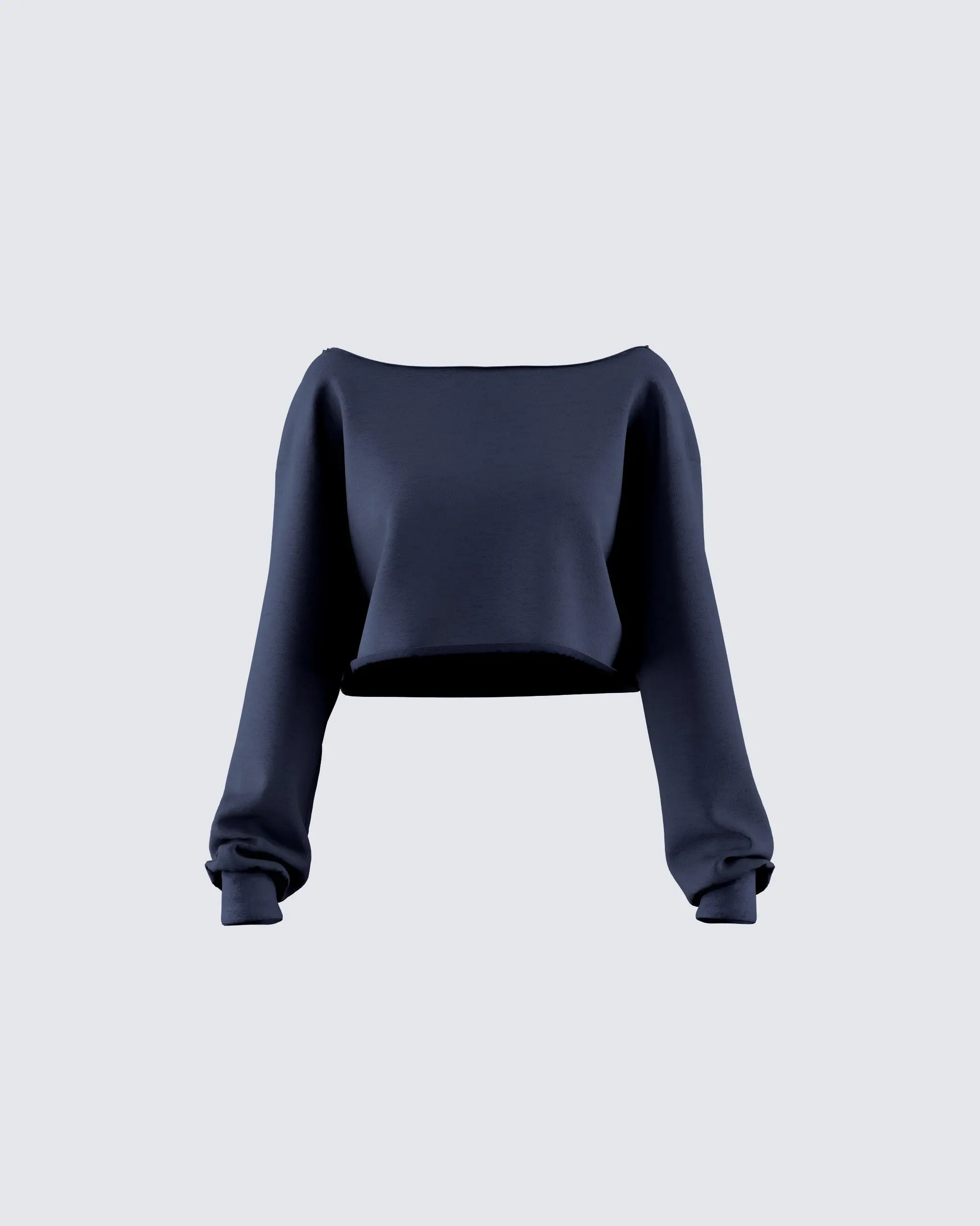 Navy Cotton Cropped Top for Women with an Off-Shoulder Cut, Long Balloon Sleeves and Fitted Cuffs
