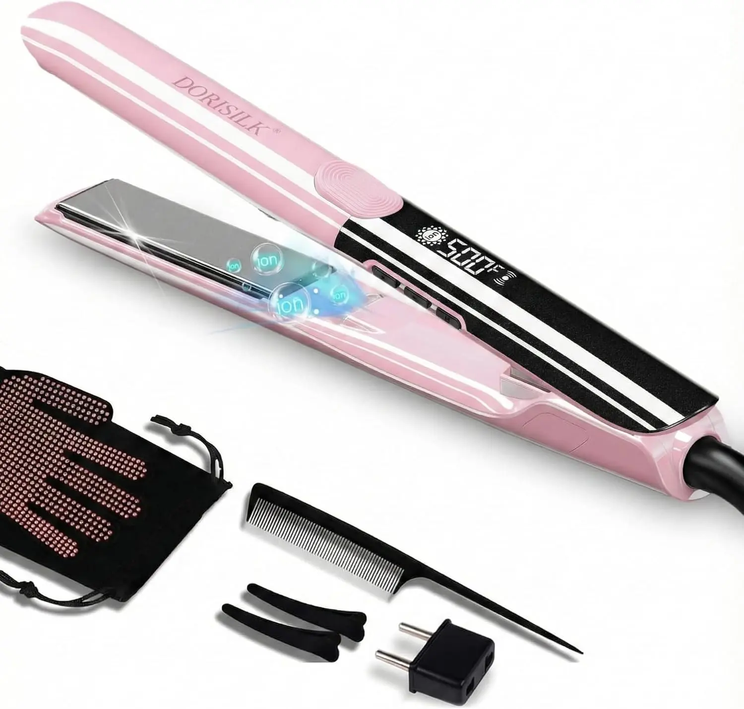 DORISILK 500 Degree High Temp Professional Hair Straightener，30s Fast Heating Ceramic Flat Iron ，2 in 1 Hair Straightener and Curler，Plasma Flat Iron Get Frizz-Free ，Dual Voltage for Travel Using