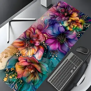 Vibrant Gilded Floral Design Large Gaming Mouse Pad,Aesthetic Desktop Drotection Pad,Washable Rubber Pad Non-Slip Lock Edge Multi-Size Mouse Pad Suitable For Home Office,Good Gift for Family and Friends, Desk Accessories