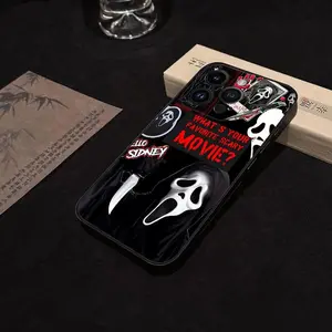 Ghostface Scream Horror Smartphone Case for iPhone 17/16/15/14/13/12/11 Pro Max Plus Air, TPU Waterproof Silicone Shockproof Black Casing, Cellphone Protection Accessory with Screen Protector