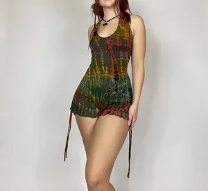 Sade Romper - Green, Lace Soft Fabric, Tie Dye Pattern, Short Skirt, Casual Style for Women