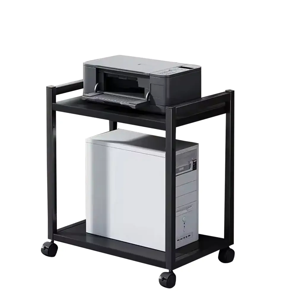 Large Printer Stand, 2-Tier Computer Tower Stand with 360° Rotating Wheels, Metal CPU Holder Cart Under Desk for Office Home