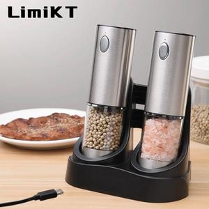 limikt electric pepper grinding machine, 1 set sea salt grinding machine, grain seasoning grinding machine type-c rechargeable model with base, kitchen accessories, stainless steel home kitchen gadgets, salt pepper shaker kitchenware, gift