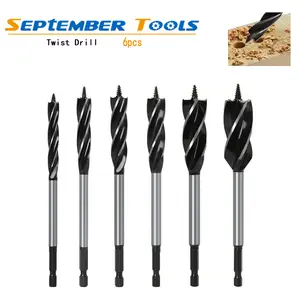 6Pcs Auger Drill Bit for Wood Set, 10mm-20mm Sizes, 4 Flute Impact Wood Drill Bit with Hex Shank Quick Change