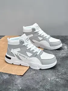 Men's Fashionable Patchwork Design Lace Up High Top Sneakers, Training Sneakers, Casual Breathable Comfortable Sports Shoes, Male All-match Round Toe Shoes for Daily Wear, Sneakers Height Shoes