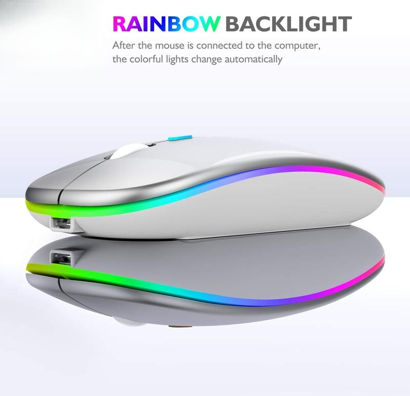 Wireless Bluetooth Mouse Rechargeable, Dual Mode 2.4GHz USB & Bluetooth 5.2, Ergonomic Silent Click Optical Mouse for Laptop PC, Silver