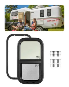 【Summervibes】VEVOR Vertical RV Window, 12" W x 22" H Tinted Sliding RV Window with Net Screen & Trim Ring, Fit 15/16" - 1 3/4" Thickness Wall, RV Window Replacement for Teardrop Cargo Trailer Camper, DOT Approved
