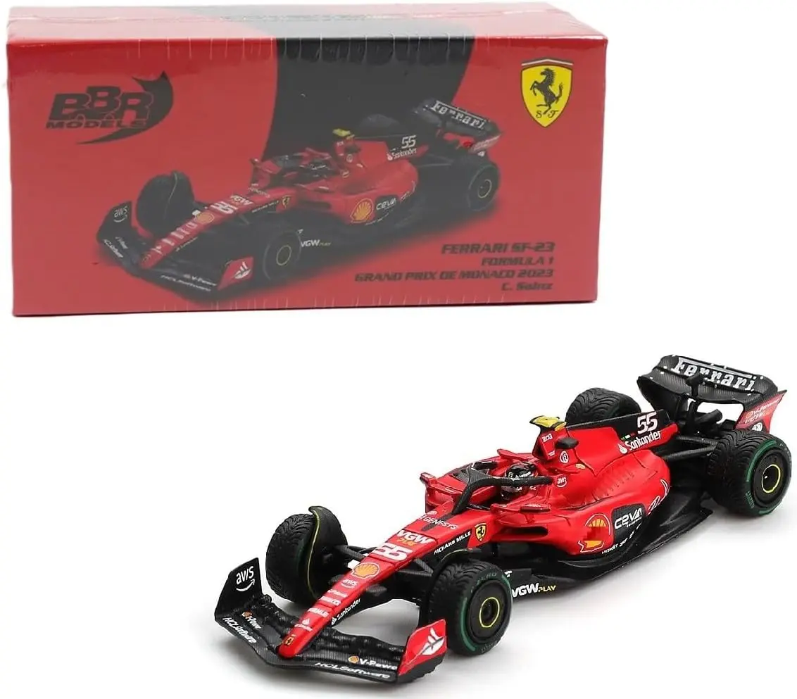 BBR Models 1:64 Ferrari SF23#55 C. Sainz 2023 Monaco GP Diecast Model Car BBRFER64023