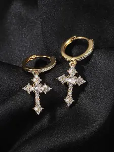 Rhinestone Decorated Cross Design Earrings, Studded Cross Earrings, Fashionable Jewelry for Women & Men, Trendy All-match & Exquisite Jewelry for Birthday Gift