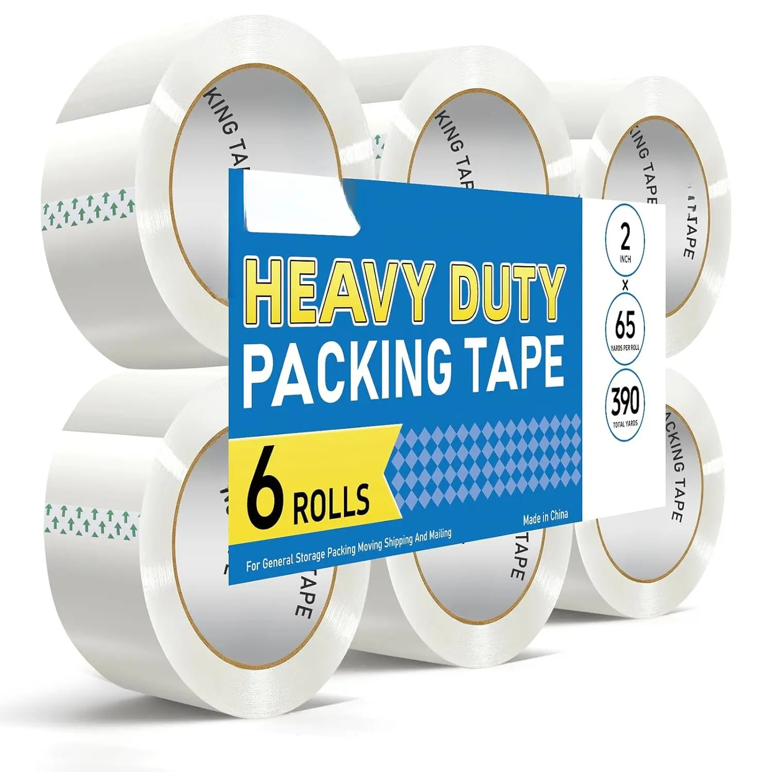 Clear Packing Tape, Heavy Duty Packaging Tape Refills 6 Rolls, 2 inch x 65 Yards, Shipping Tape Box Tape Mailing Tape for Shipping Packaging Moving Sealing and Storage