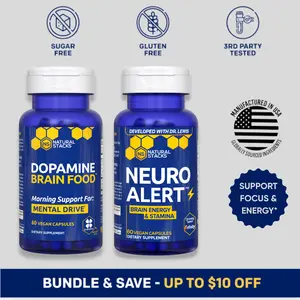 Dopamine Brain Food & NeuroAlert Stack Supplement Bundle - lasting mental energy w/L-Tyrosine, enfinity Paraxanthine, NADH, & more. Energy supplement with no crash.*