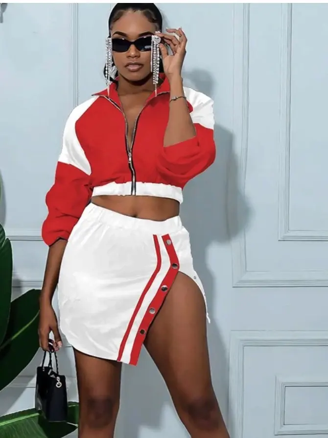 Women's 2-Piece Patchwork Track Set, Casual Sexy Loungewear for Sports & Outdoor Activities