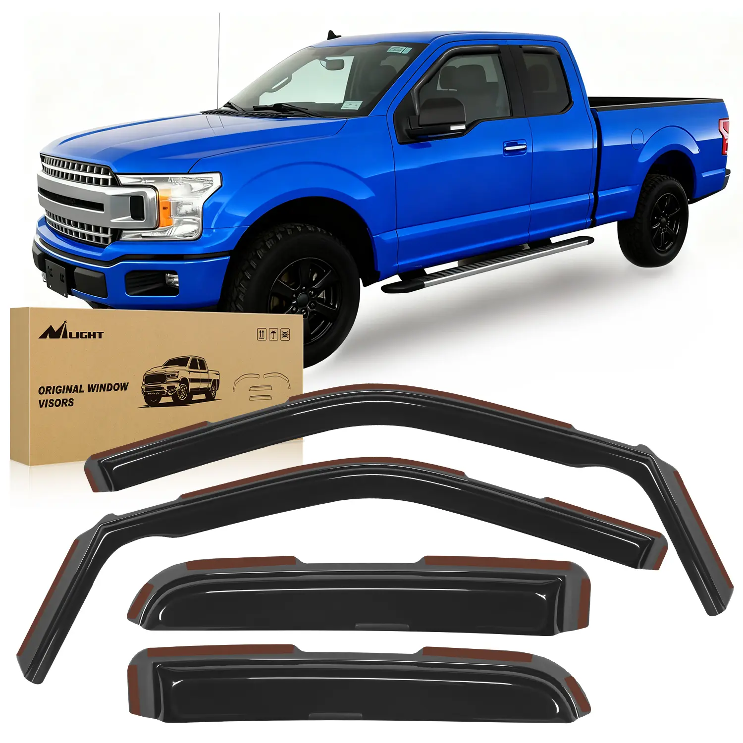 Nilight 4PCS In-Channel Rain Guards - Automotive Window Deflectors, Sun Visors for Ford F150 Raptor 2015-2020, F250-F550 Super Duty 2017-2023 Super Cab, Vehicle Auto Exterior Accessories, Sun Visor, Car Accessories