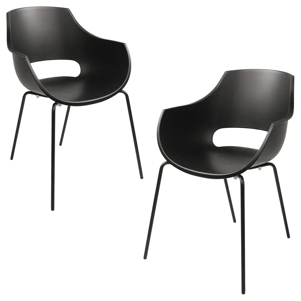 Furnish Theory Stackable Dining Chairs For Indoor/Outdoor Use - Black Polypropylene & Steel
