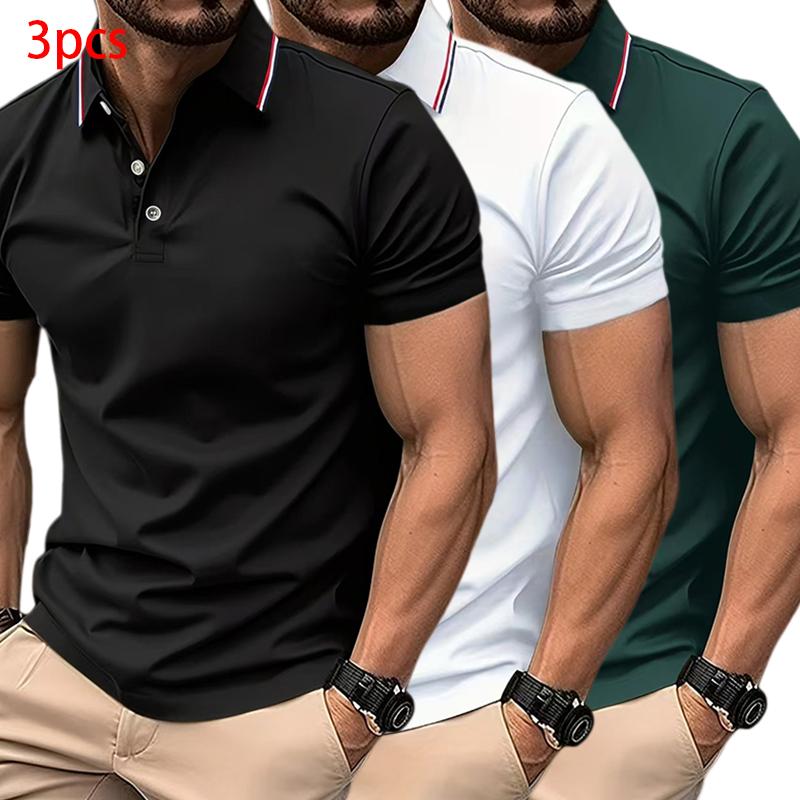 Men’s collared short-sleeve polo shirt, slim-fit casual business fashion top, breathable for summer everyday wear, available in multiple colors, casual stylish design, premium quality