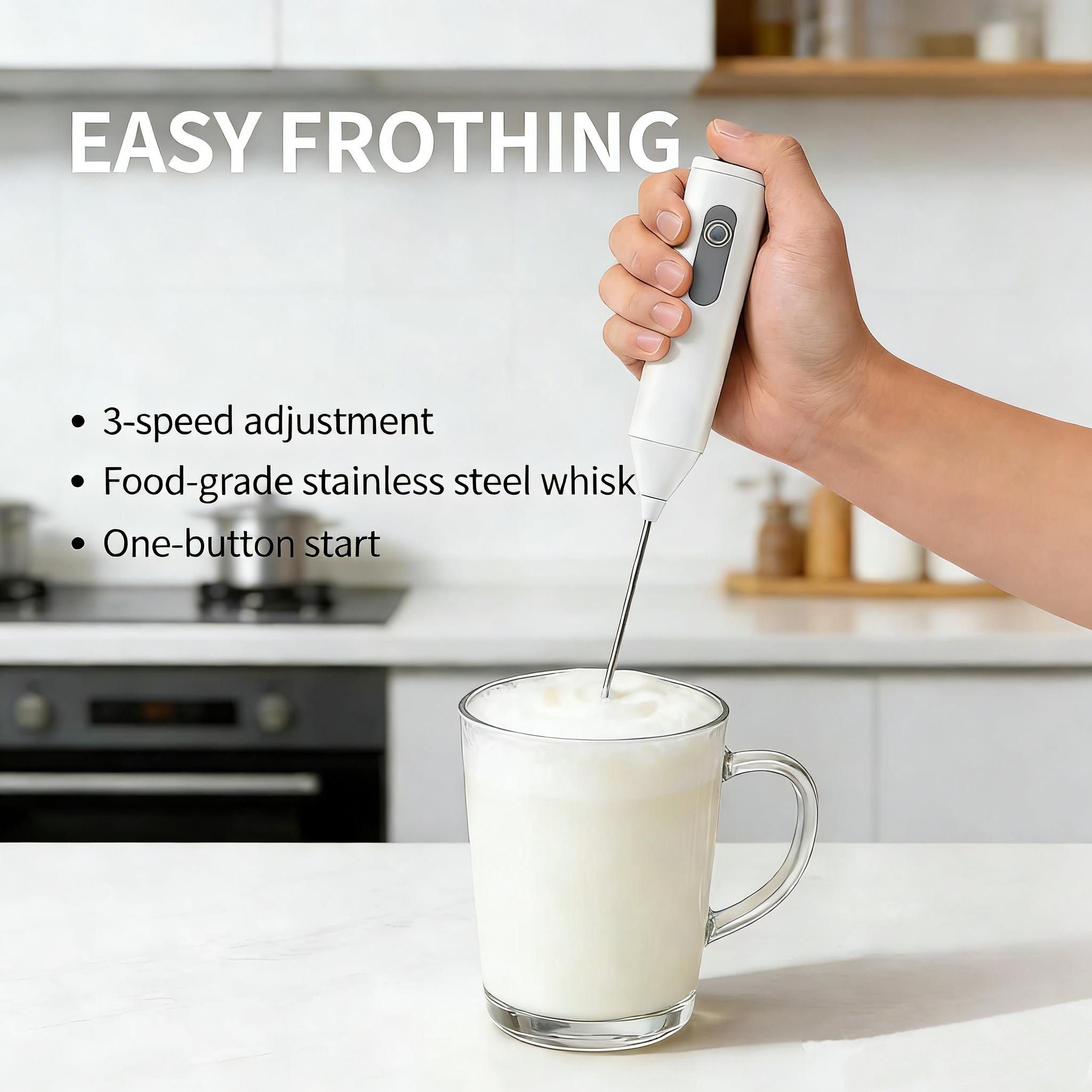 Rechargeable Coffee Frother, Handheld Milk Frother, Rechargeable Electric Blender Coffee Frother, Whisk Drink Mixer, Mini Foamer for Lattes, Cappuccino, Matcha, Hot Chocolate
