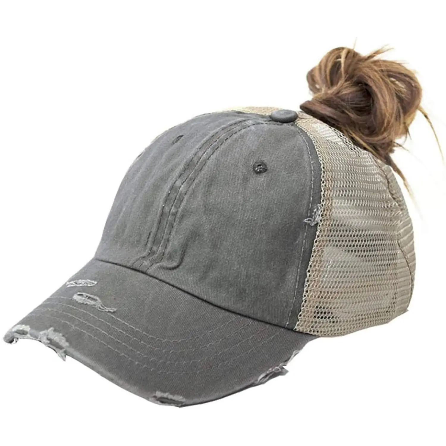 Women Distressed Ponytail Hat – Vintage Washed Baseball Cap for Messy Bun & Ponytail Styles