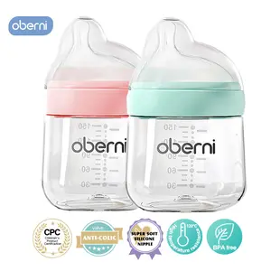 Oberni Natural Anti-colic Baby Bottle, 2.36in Wide Neck, Simple Clean, 150ml/5oz PP Breastfeeding Bottles 2 Pk
