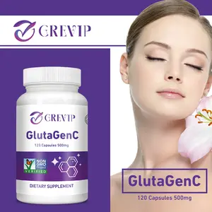GREVIP 120 GlutaGenC capsules, 500 mg per capsule, containing 200 mg of glutathione, 200 mg of marine collagen, and vitamin C. Suitable for vegetarians. Beneficial for skin health.