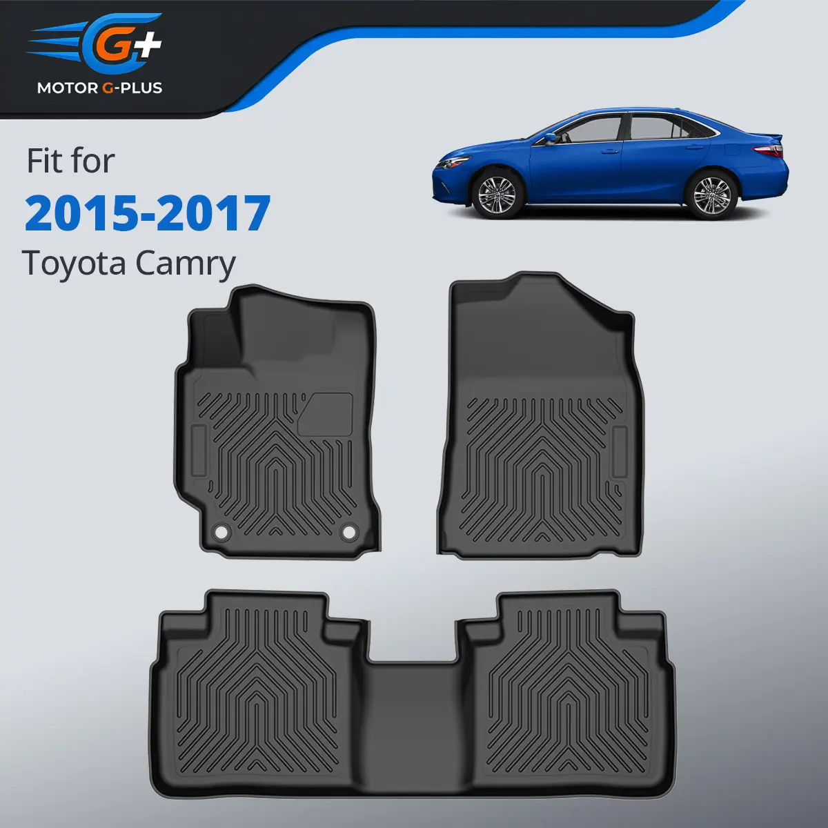 MOTOR GPLUS 3D Molded TPE Car Floor Mats - Laser Scanned Flush Fit, All-Weather Liners, Waterproof, Stainproof, Grippy Surface Keeps Them in Place, Easy Install No Tools, Folded Pack, Compatible with 2015-2017 Toyota Camry, Floor Mats for Car