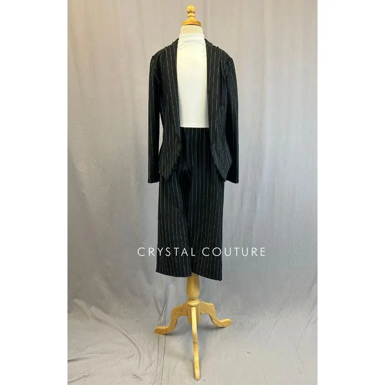 Black Pinstripe Blazer and Wide Leg Pants