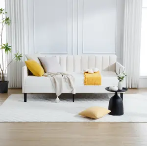 Bellemave Elena Twin Size Beige Velvet Daybed with Ribbed Tufted Backrest Modern Design Richly Hued Foam Comfort Sofa Seater Squeak-Free Durable Furniture