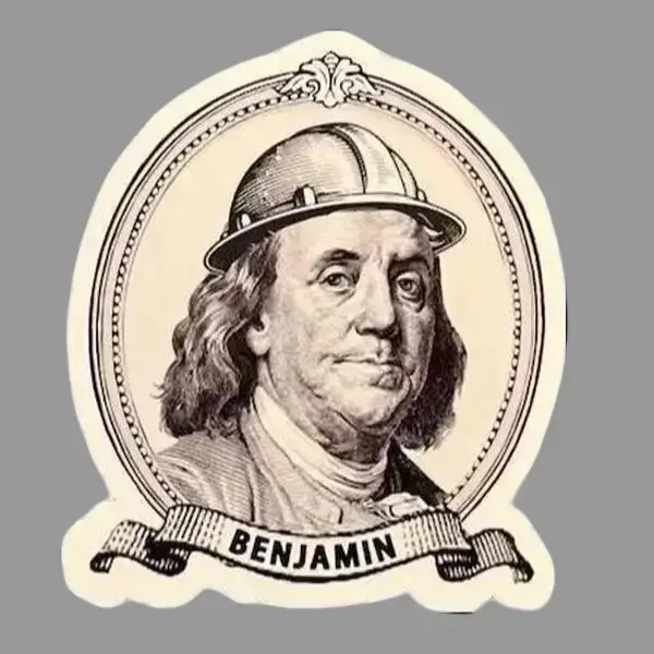 Funny Working Ben Sticker – Patriotic Worker Meme Decal, Hard Hat Construction & Welding Humor Vinyl Sticker