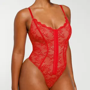 Shapellx Lace Glamour Thong Hourglass Bodysuit Tummy bridle Front Button Design Tops Comfort Shapewear for Women Sleeveless Skinny Slim Womenswear  Creator