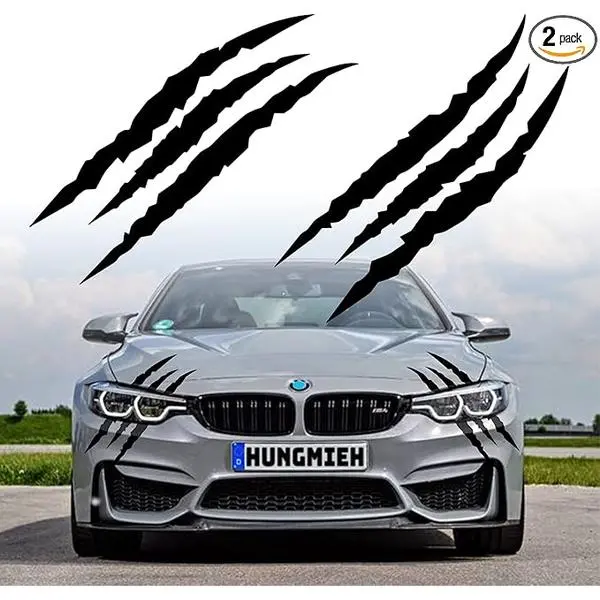 HungMieh 2PCS Claw Mark Car Decak, Car Headlight Decal/15.8 Inch, Monster Claw Scratch Stripe Stickers for Dodge Challenger/Charger, Black
