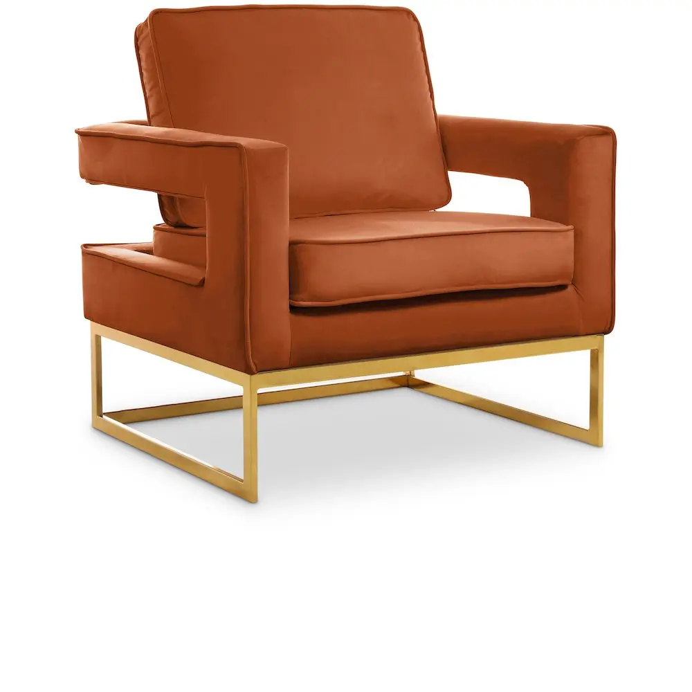 Noah Cognac Velvet Accent Chair, Single Seat Indoor Furniture with High-Density Foam, Padded Cushions for Contemporary Home Decor