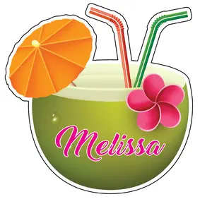 Tropical Coconut Drink Personalized Cruise Door Magnet | Hawaiian Themed Decorative Magnet for Cabin Door, Fridge, Locker & Metal Surfaces - Vacation Keepsake Gift for Family & Friends