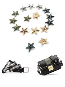 Punk Star Shape Metal Rivets Studs, 10 Sets Durable Alloy Spikes for Leather Craft, Punk Star Design, DIY Shoes/Bags/Jacket Decoration, Golden/Silvery/Gun Black/Bronze