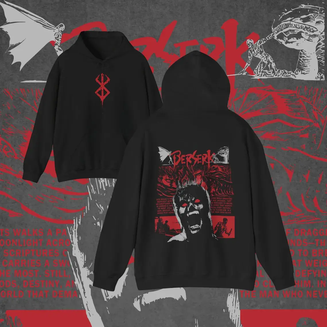 Berserker Rage Hoodie | Anime Hoodie Guts Berserk | Vintage Anime Hoodie