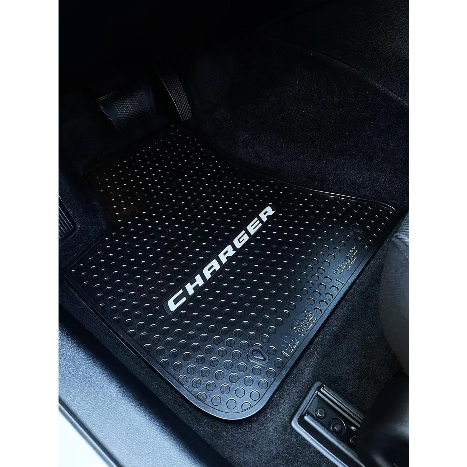 Lloyd Mats Vehicle-Specific Fit All-Seasons Rubber Floor Mats for Dodge Charger RWD 2011-2023, 2pc Set - Black Color, Silver Charger Design