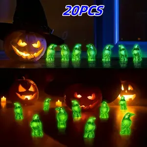 20 Pcs Crow Statues Resin Crows Summer Decor Halloween Scene Decoration Glow in Dark Animal Figurines Party Supplies Sculptures Home Decor Ornaments