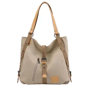 Ladies Canvas Tote Bag Multifunctional Purse Handbag Adjustable Shoulder Rucksack Convertible Backpack Wear-Resistant Dirt-Proof For Women School Office Travel