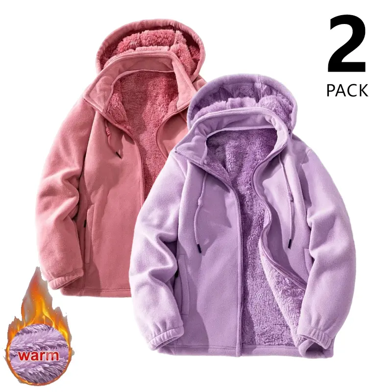 Women’s winter hooded jacket with fleece lining and zipper closure, casual long sleeves, drawstring and pockets, detachable hood