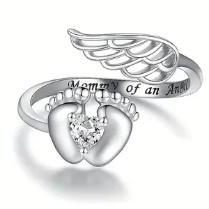 Mommy of an Angel Ring |   Baby Footprint Angel Wing Memorial Ring