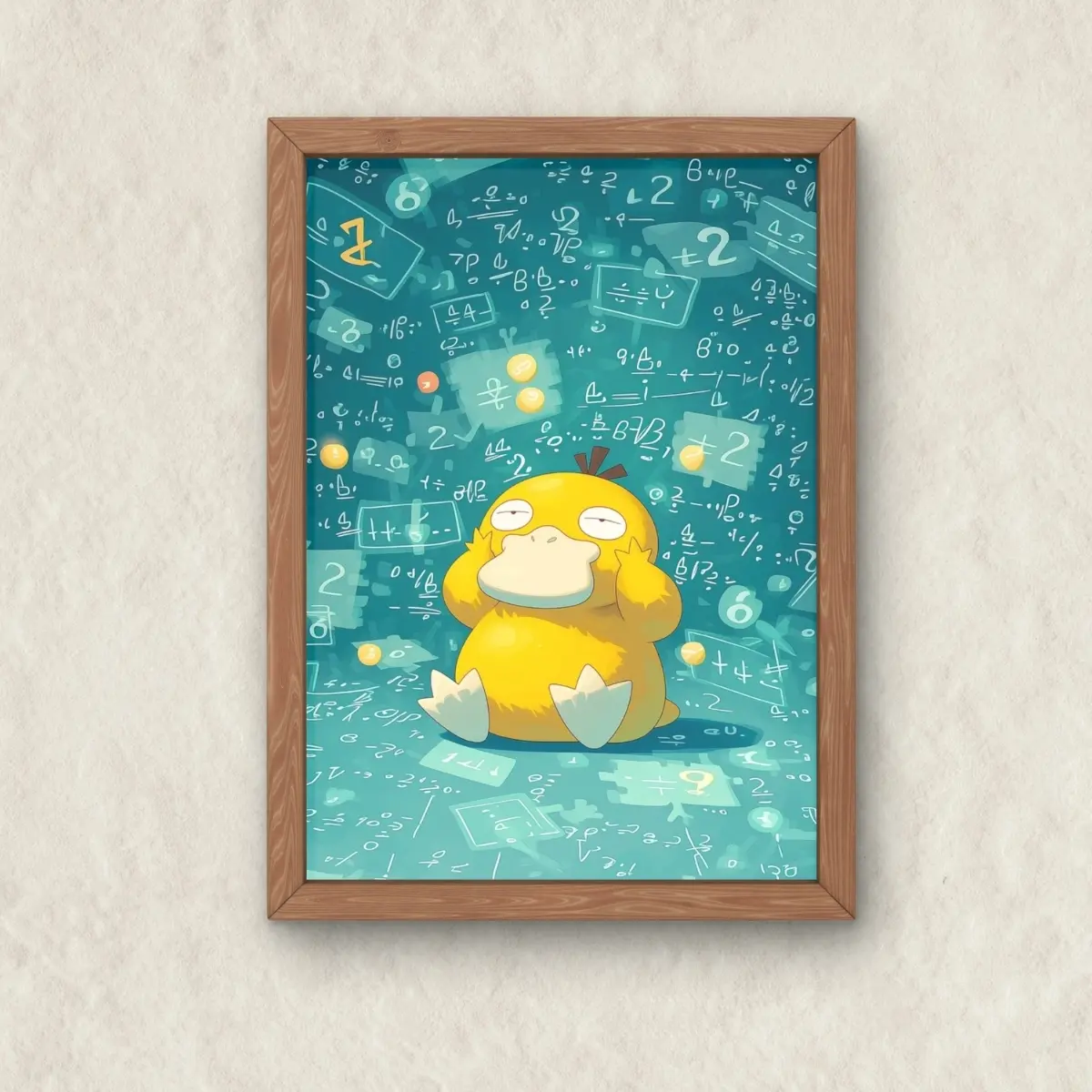 Psyduck Overthinking Japanese Art Poster, Poke Duck School Unframed Wall Art, Anime Cartoons Decor, Home Decor